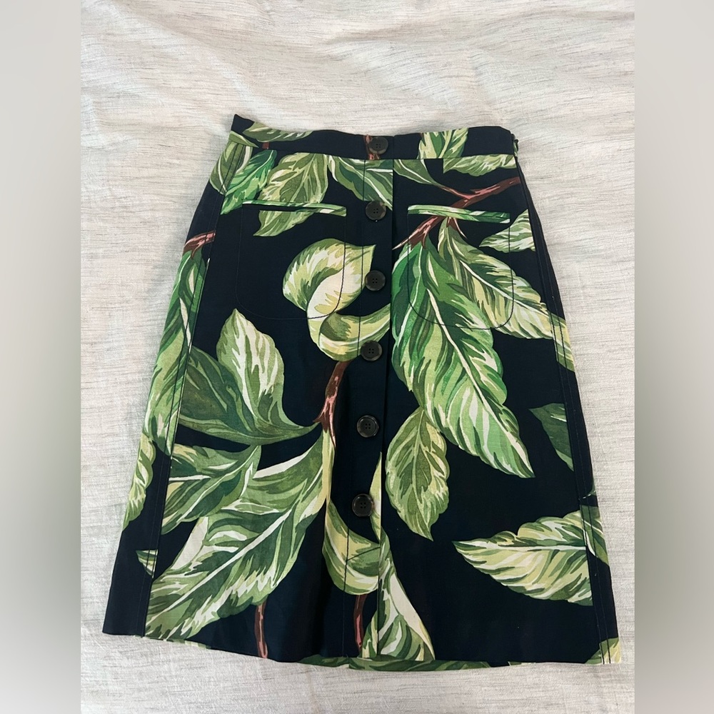 Ann Taylor Black Pencil Skirt with Green Leaf Print